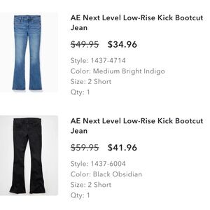 2 pair AE Next Level Low-Rise Kick Bootcut Jean